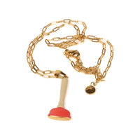 Seletti Toiletpaper sink plunger necklace with gold chain and plunger pendant, 28mm
