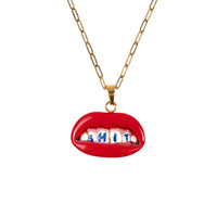 gold necklace with red lips SHIT pendant, by Seletti Toiletpaper
