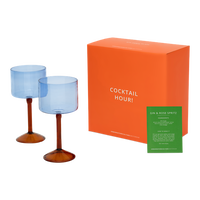 set of two blue urban nature culture gin-tonic glasses with orange gift box