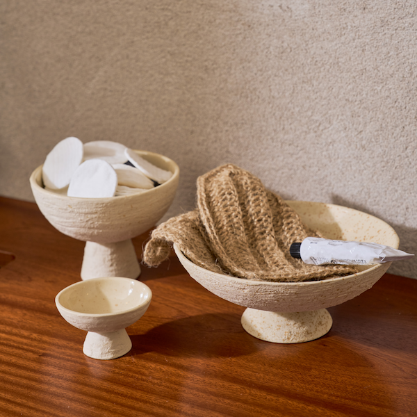 Urban Nature Culture white footed bowls used for bathroom storage and styling