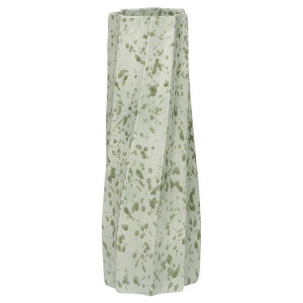 angled view of twisted green ceramic Spille vase
