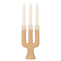 front view of Nox three-arm candle holder with natural colour blocking