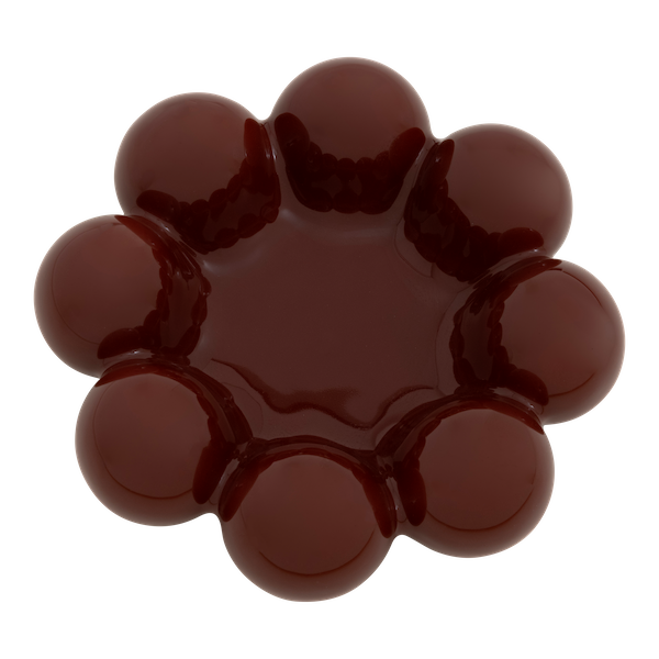 top view of deep red bulb-shaped ceramic bowl with rounded rim design