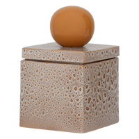 recycled ceramic storage jar runa with natural textured finish and orange spherical handle