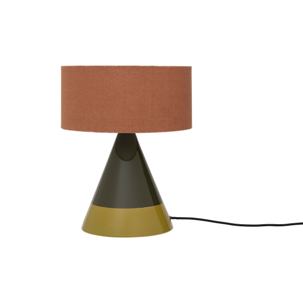 side profile of raikas colour block ceramic lamp with fabric shade