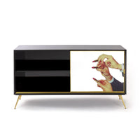 Lipstick motif designer cabinet with gold legs for creative homes
