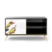 Artistic sideboard with Toiletpaper Magazine lipstick design by Seletti
