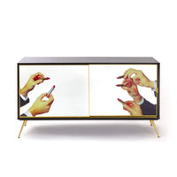 Seletti sliding door cabinet with lipstick surreal art for bold interiors