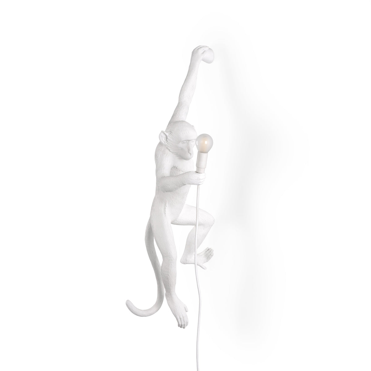 Seletti White Monkey Lamp, left-hand hanging version