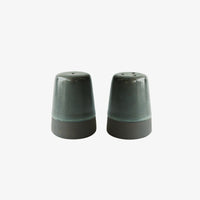 Handmade stoneware salt and pepper set in deep Northern Green glaze