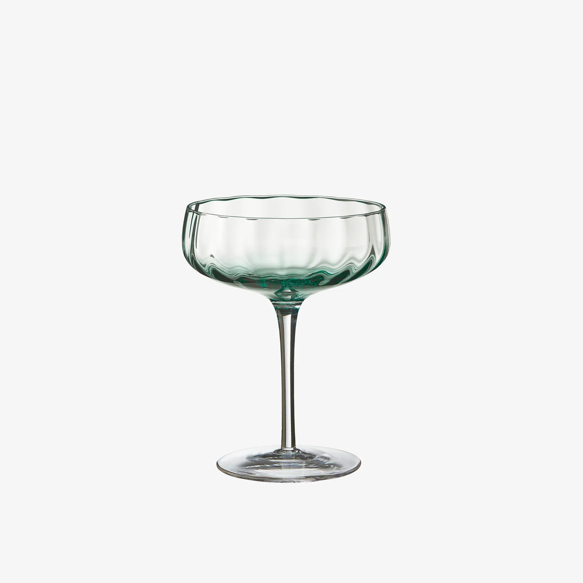Elegant green coupe glass with wavy textured bowl