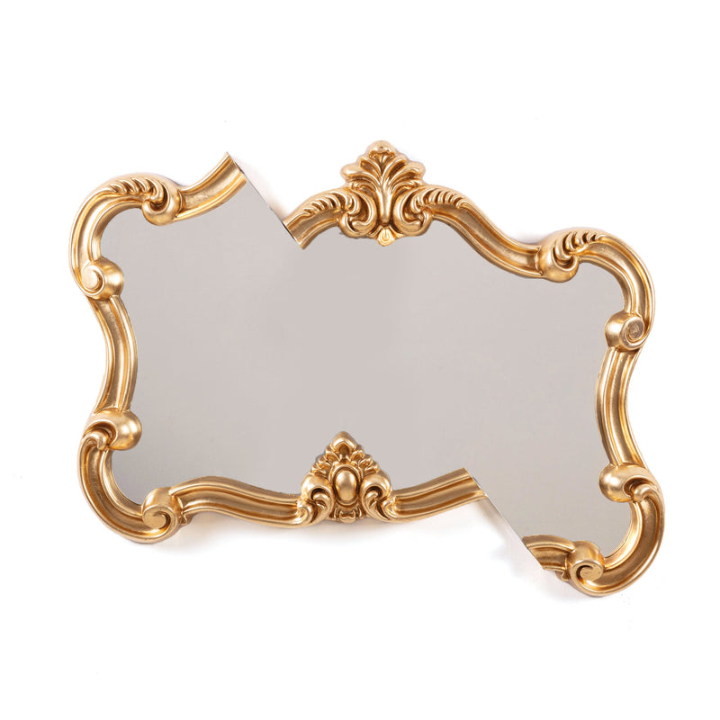 Seletti Tetris Mirror 2.0, gold baroque wall mirror with offset sliced frame, front view