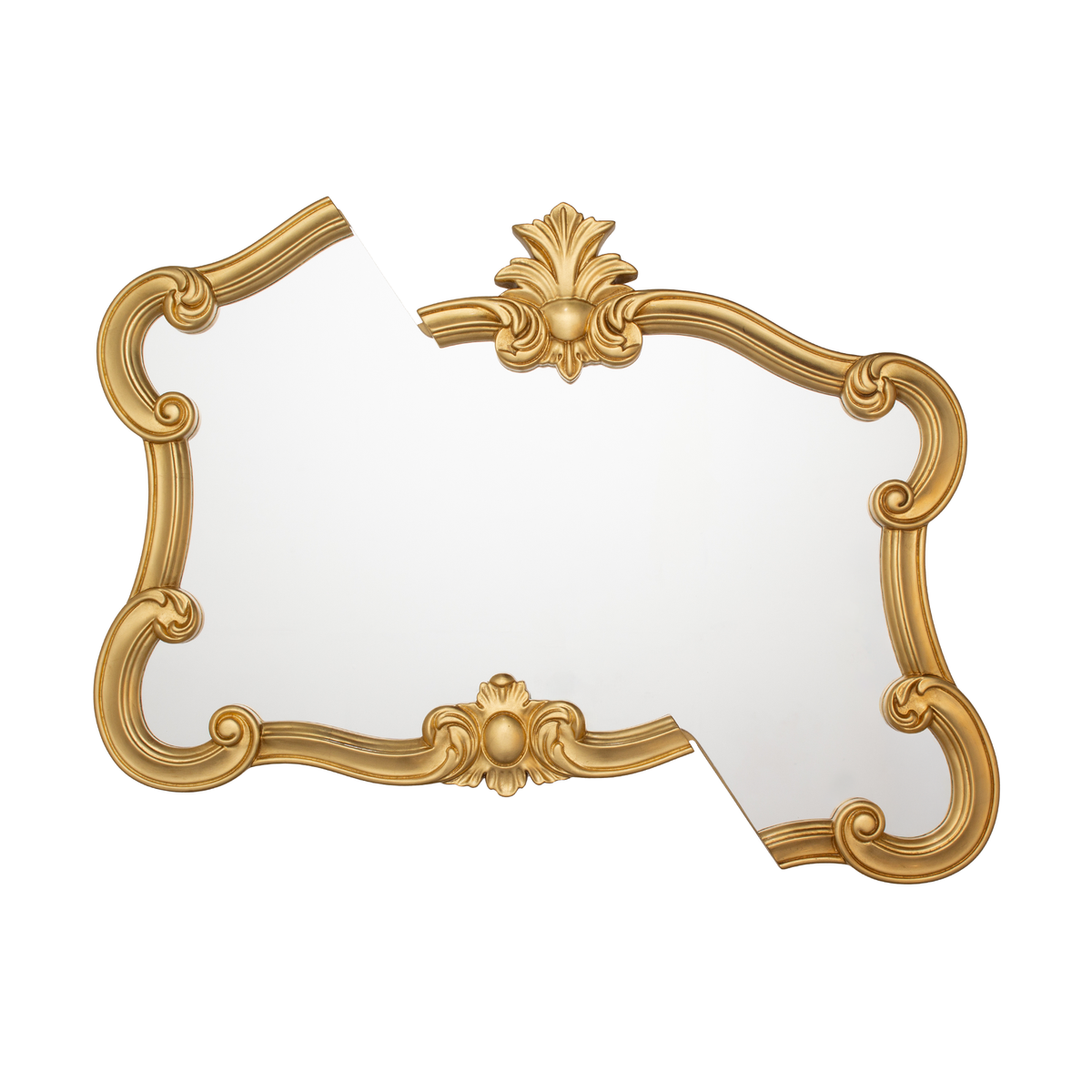 Seletti Tetris Mirror 2.0 on a white background, showing the full gold baroque frame and offset sections