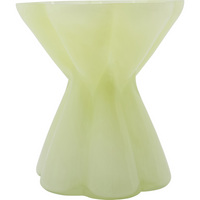 House Doctor Say mouthblown glass vase in yellow green with hourglass silhouette and scalloped base, a sculptural pale chartreuse piece for modern shelves