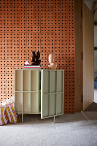 HKLIVING cupboard in glossy cream, front view with panelled doors and slim legs