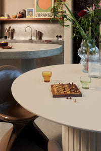Round Cream Wooden Pillar Dining Table by HKLIVING, 140cm diameter, Handmade