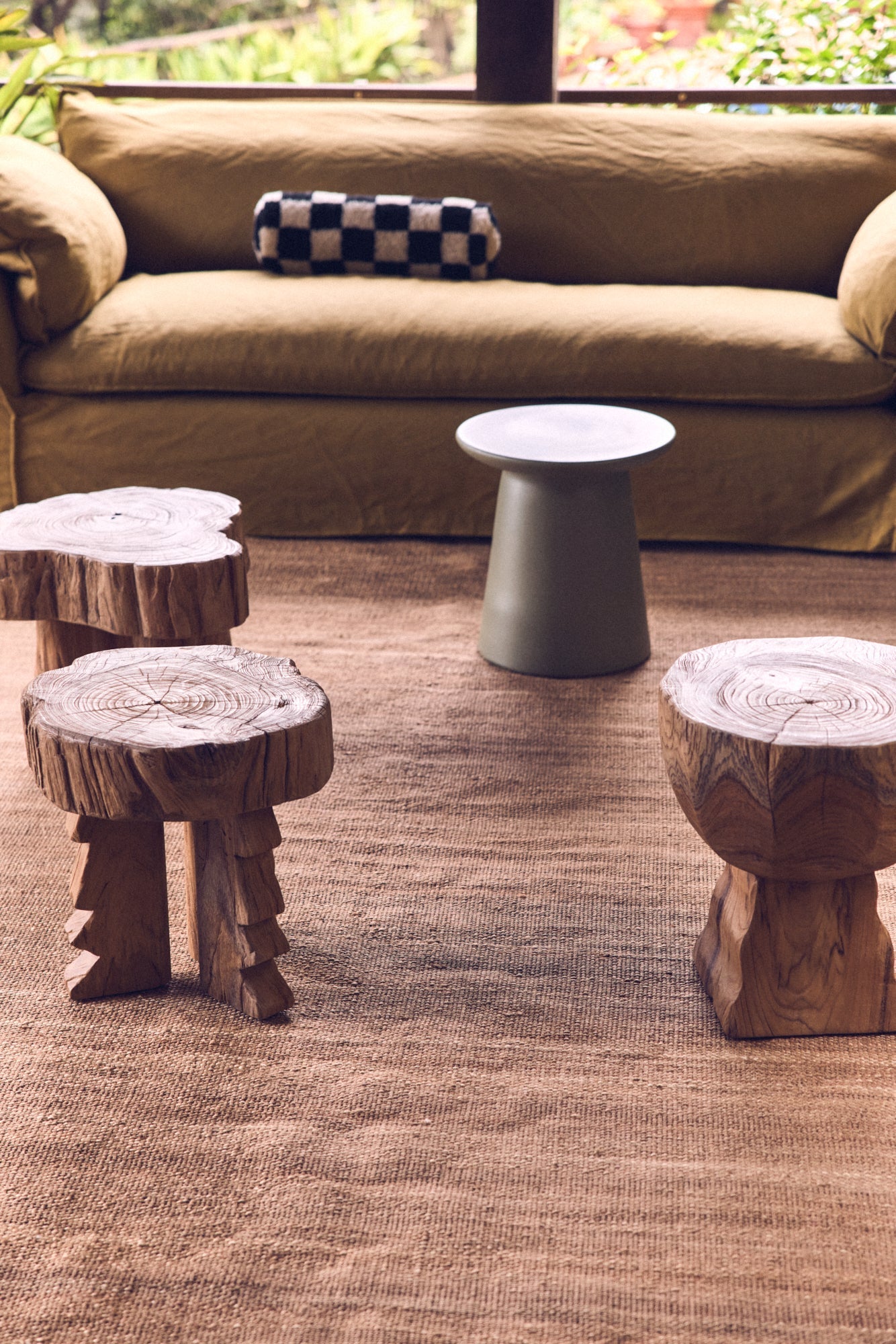 Log Wooden Stool - Solid Teak Rustic Accent Seating by HKLIVING