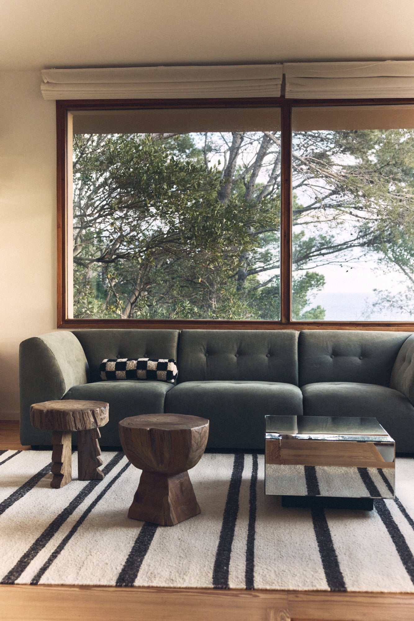 Carved Wooden Stool - Handcrafted Solid Teak Accent Seat by HKLIVING