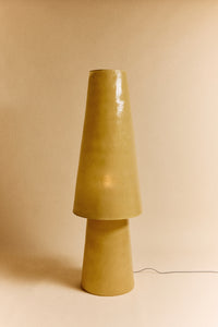 HKLIVING Glassfibre Floor Lamp in Soft Green on warm neutral background showing full stacked conical silhouette unlit