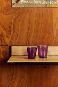 Violet farmhouse water glasses styled on a table