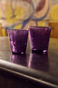 Violet farmhouse water glasses in a styled interior