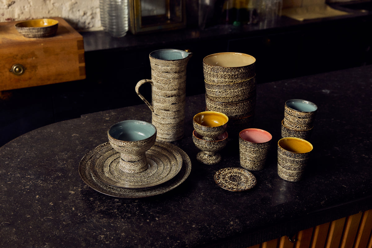 70s Ceramics Small Tapas Bowl on Base in Brew by HKLIVING, styled shot