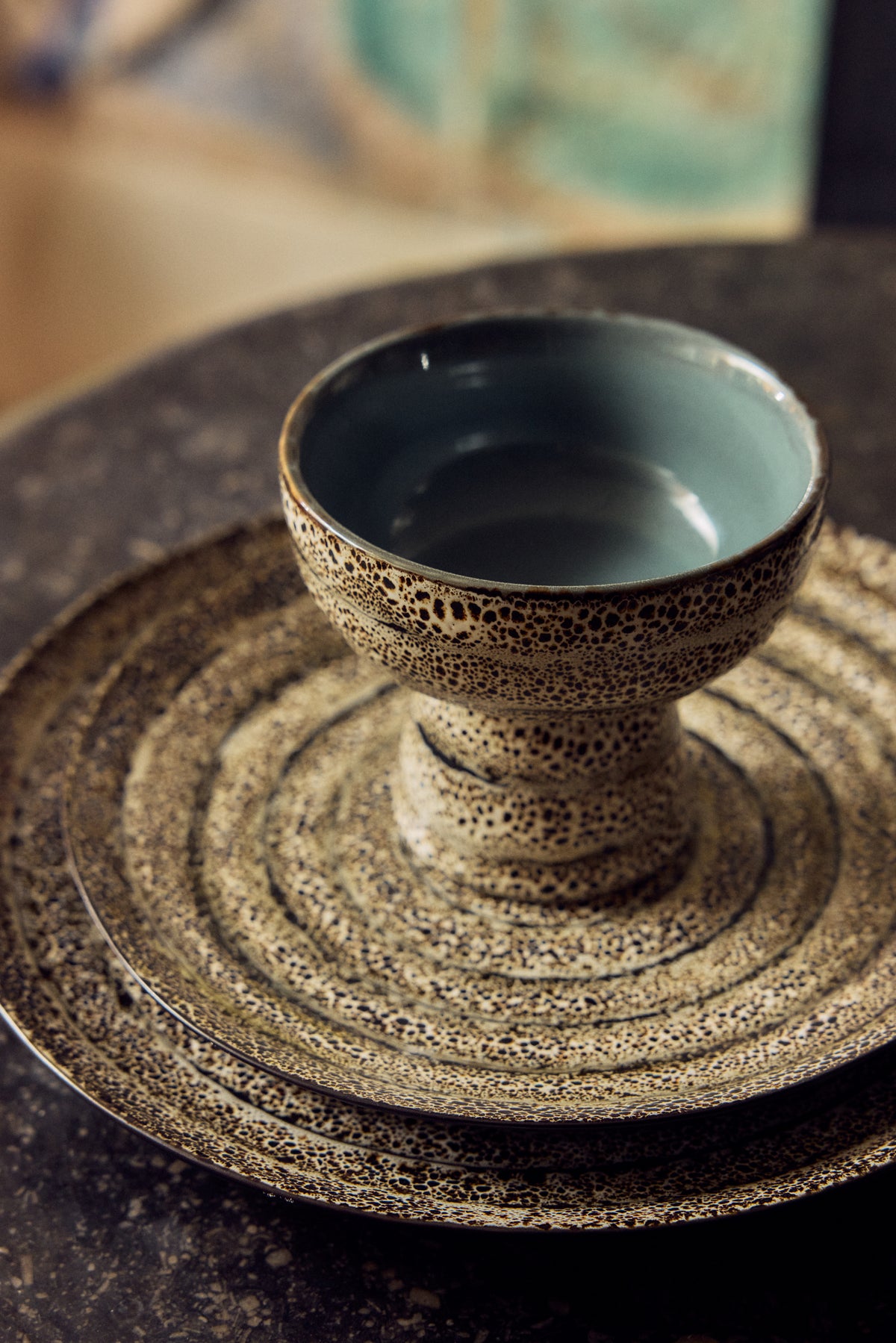 70s Ceramics Small Tapas Bowl on Base in Brew by HKLIVING, styled shot