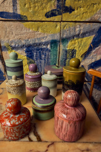 70s Ceramics Medium Storage Jar in Truffle by HKLIVING styled in a wider kitchen scene