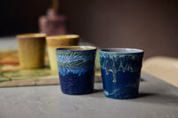 Van Gogh Starry Night coffee mugs by HKLIVING showing deep blue painterly ceramic glaze