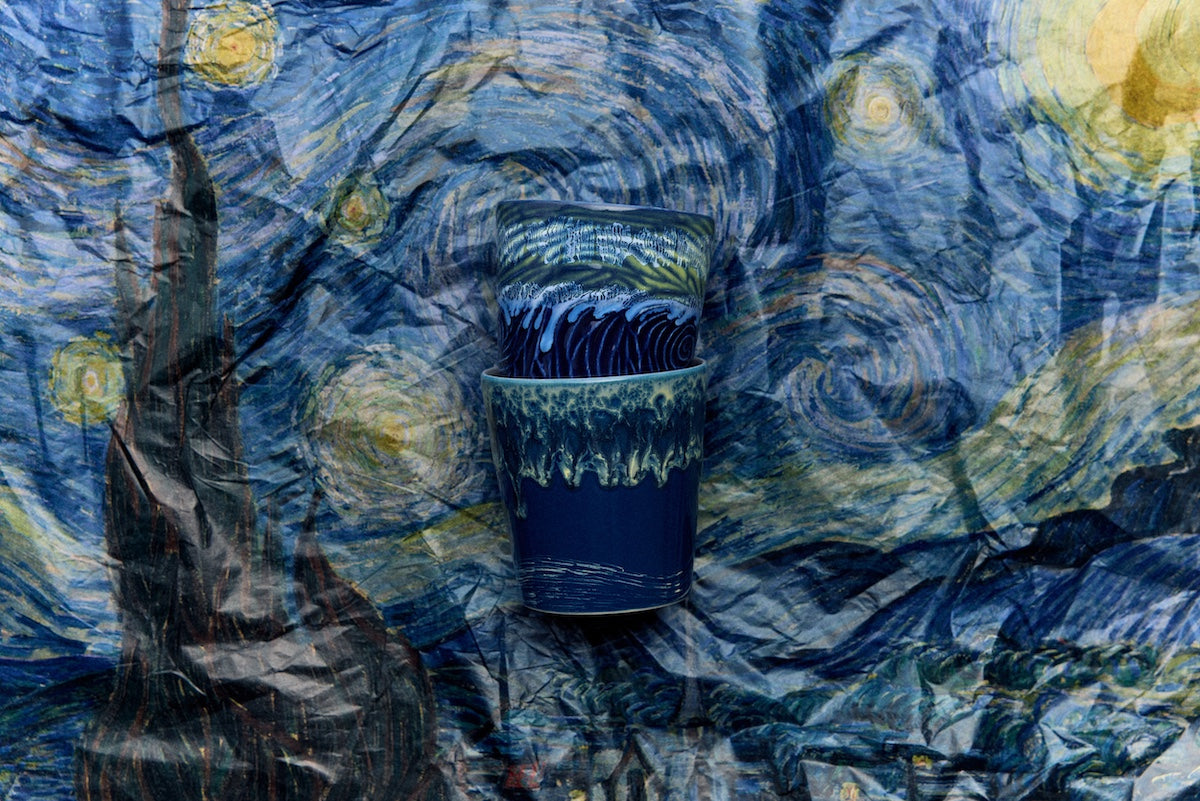 HKLIVING Starry Night coffee mugs styled on Van Gogh inspired blue artwork
