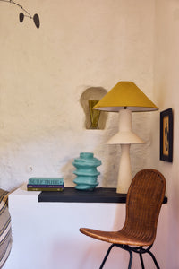 Statement Glass Vase in Blue by HKLIVING styled on a console table