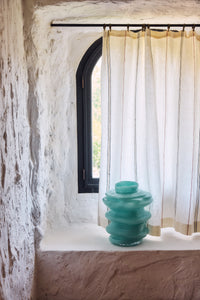 Statement Glass Vase in Blue by HKLIVING styled in a Scandinavian interior