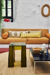 HKLIVING collection campaign styling featuring the Resin Stool in Vintage Yellow