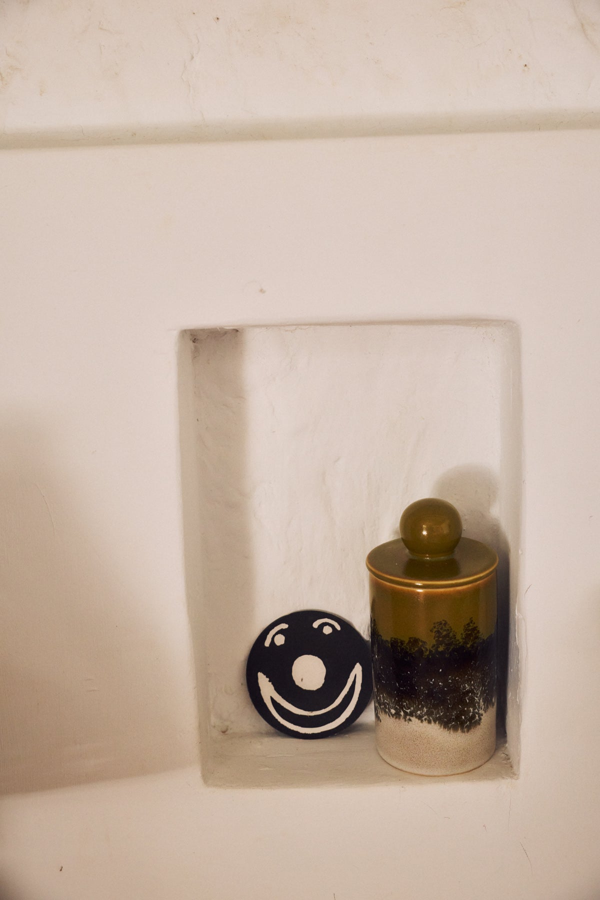 70s Ceramics Medium Storage Jar in Truffle by HKLIVING styled on a kitchen shelf