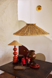 HKLIVING Robust Vase in burnt umber, Large size, styled on a table with red glass and ceramic tableware