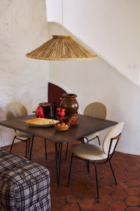 Raffia Pendant Lamp in Natural by HKLIVING – styled above a dining table