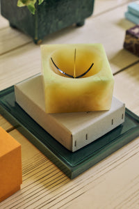 Soft Yellow Resin Table Clock by HKLIVING – close-up lifestyle shot showing curved hands detail