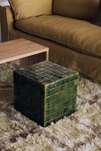 Tiled Side Table in Moss by HKLIVING – styled in a living room setting