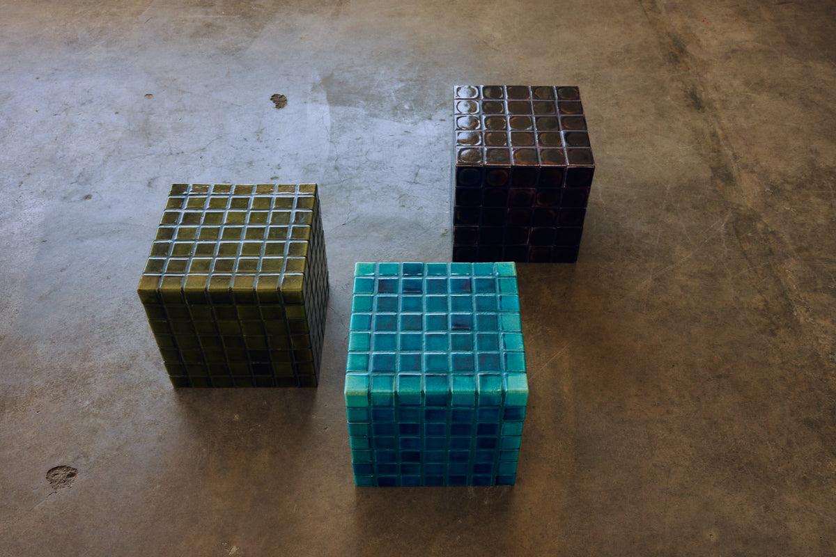 Tiled Side Table in Turquoise by HKLIVING – lifestyle styling shot
