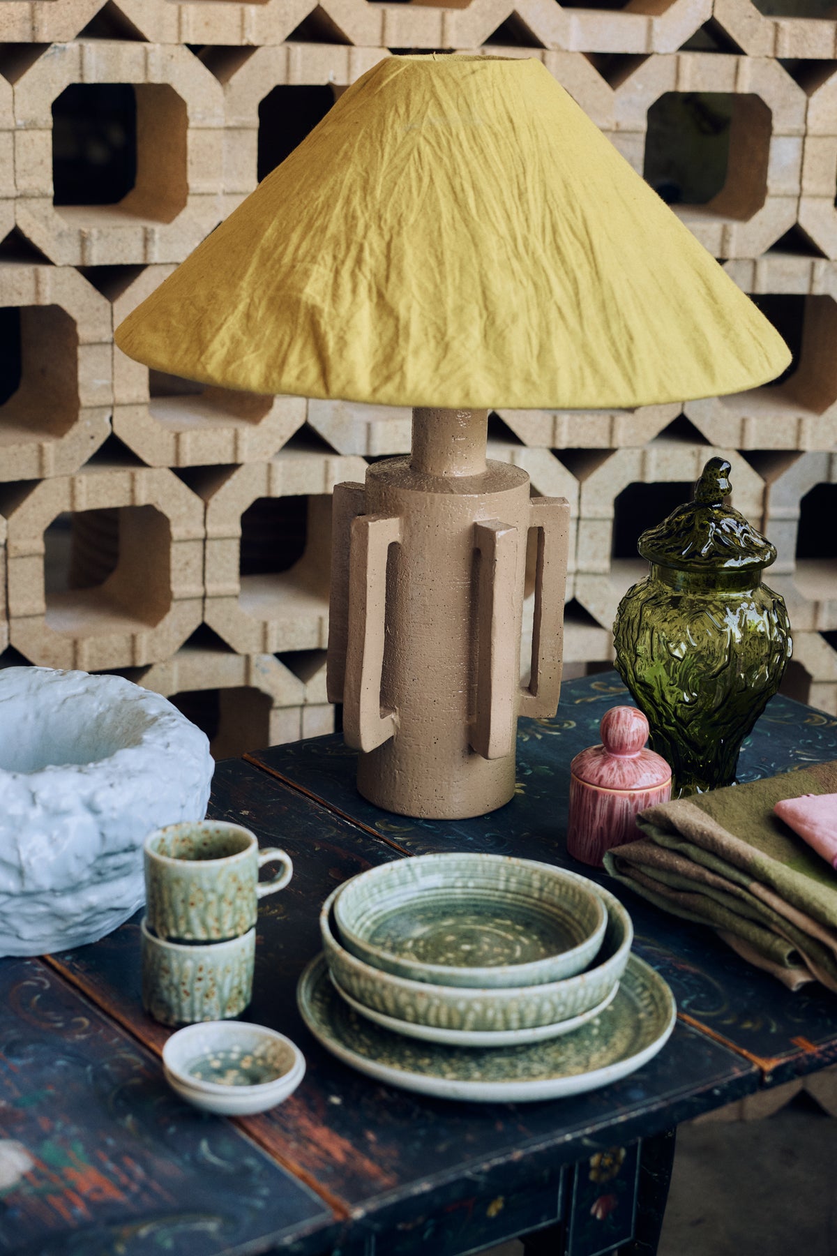 Robust Table Lamp Base in Clay by HKLIVING – styled lifestyle shot