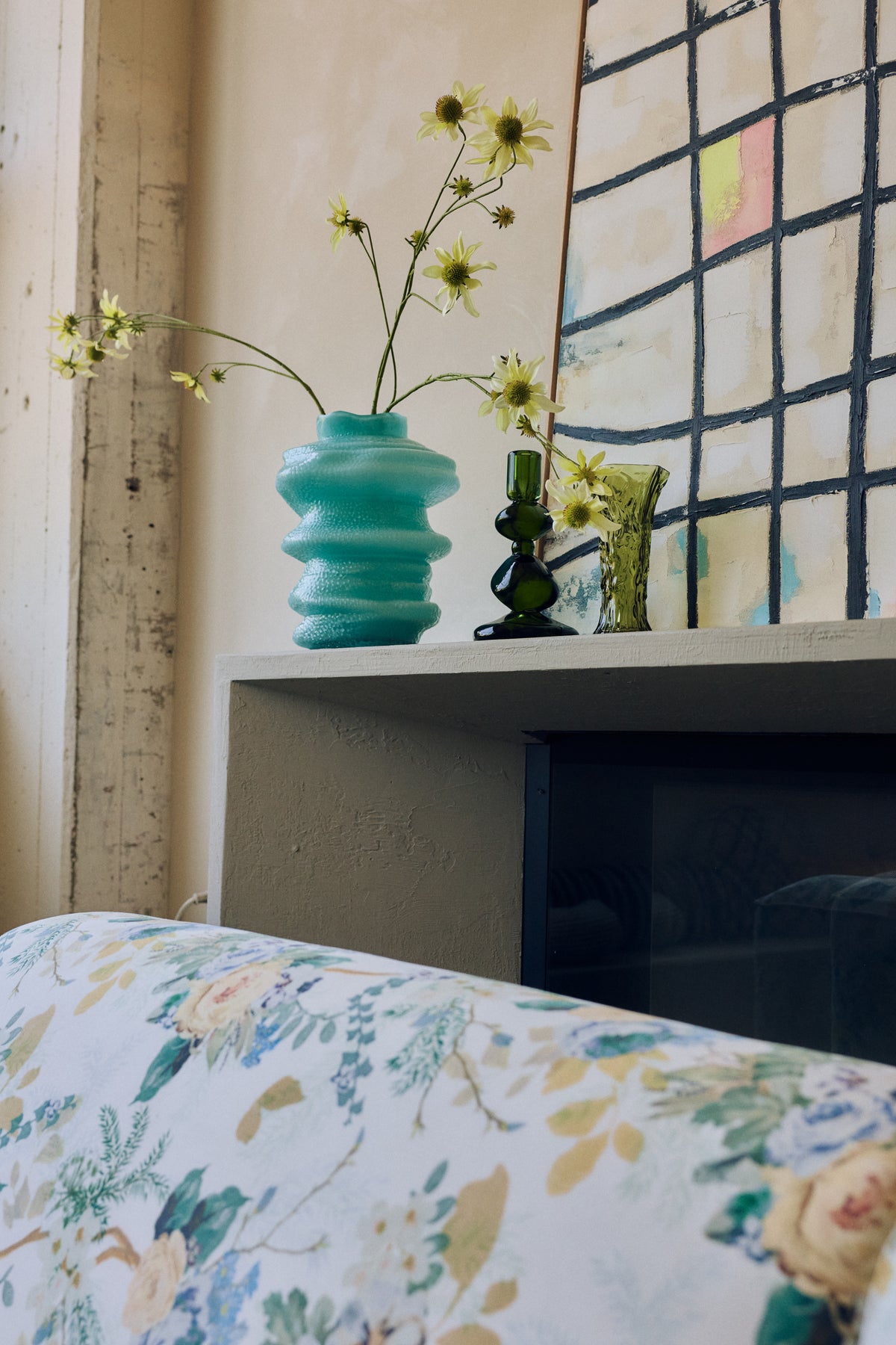 Statement Glass Vase in Blue by HKLIVING, styled campaign shot