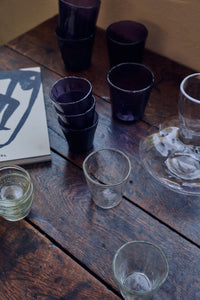 Violet farmhouse water glasses, campaign shot