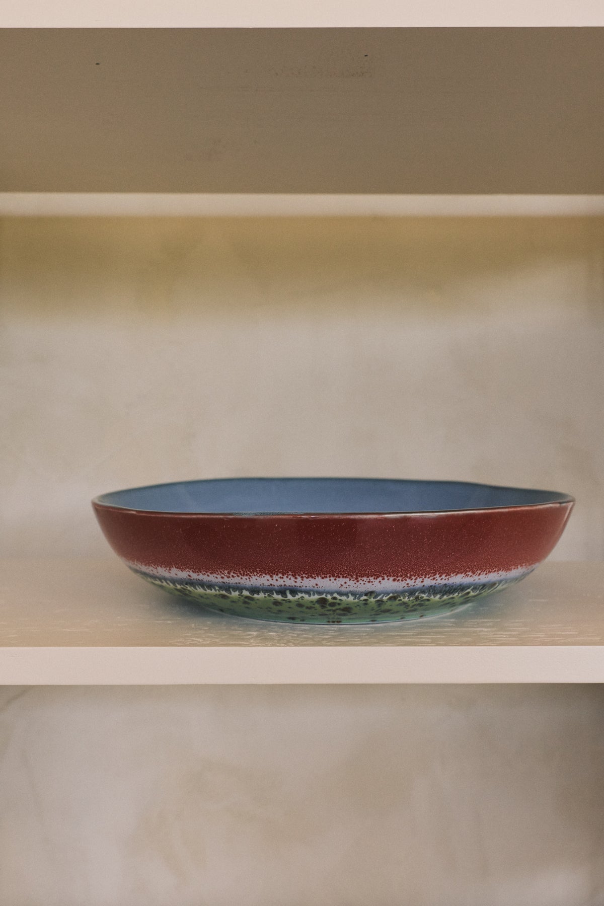 70s Ceramics Salad Bowl in Romance by HKLIVING styled alone on an open shelf, side view showing the glaze transition