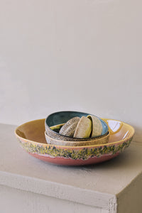 70s Ceramics Salad Bowl in Macaron by HKLIVING styled alone on an open shelf, side view showing the glaze detail