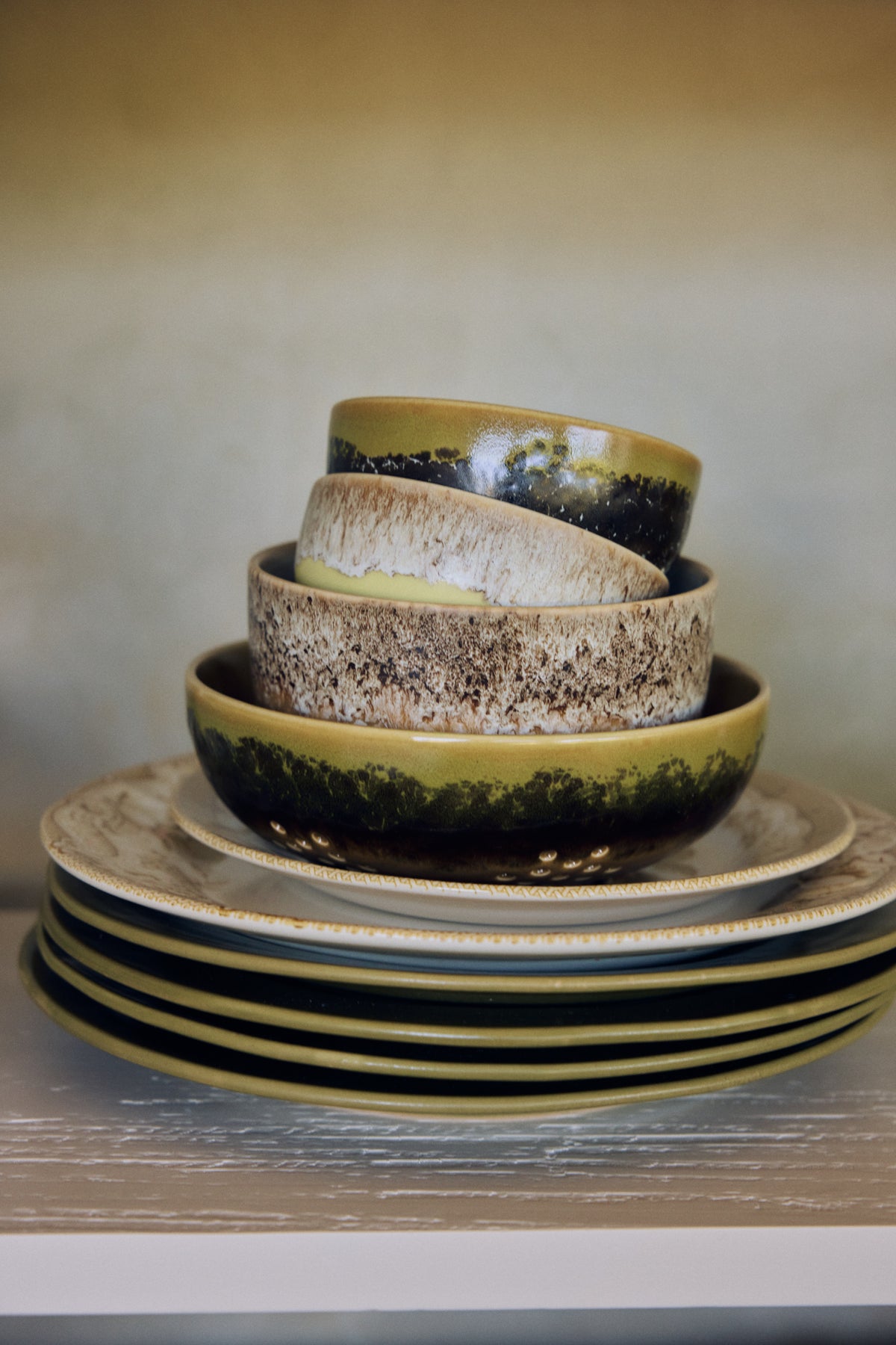 70s Ceramics tapas bowls in Sweet nested on matching plates, styled as part of the wider HKLIVING 70s ceramics collection