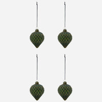Set of 4 Green & Gold Ornament, Handmade Glass Tree Bauble from House Doctor