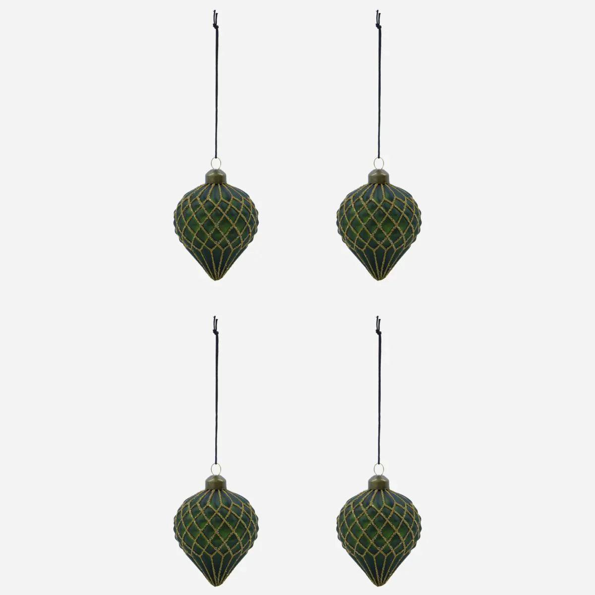 Set of 4 Green & Gold Ornament, Handmade Glass Tree Bauble from House Doctor