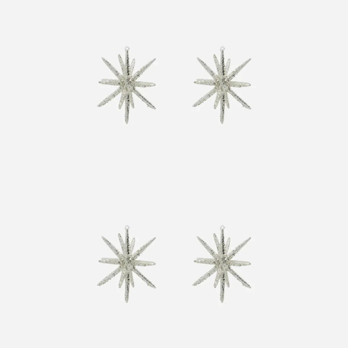 Set of 4 Star Burst Ornament, White Silver or Golden, Handmade Glass Tree Bauble from House Doctor