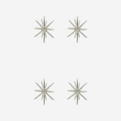 Set of 4 Star Burst Ornament, White Silver or Golden, Handmade Glass Tree Bauble from House Doctor