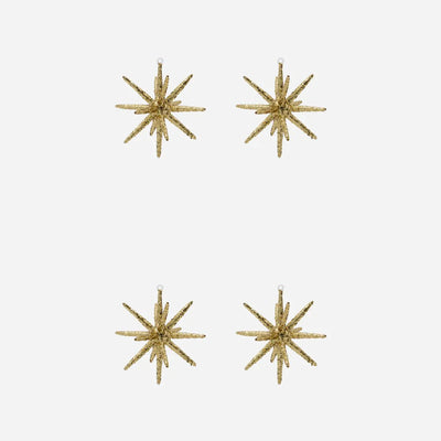 Set of 4 Star Burst Ornament, White Silver or Golden, Handmade Glass Tree Bauble from House Doctor